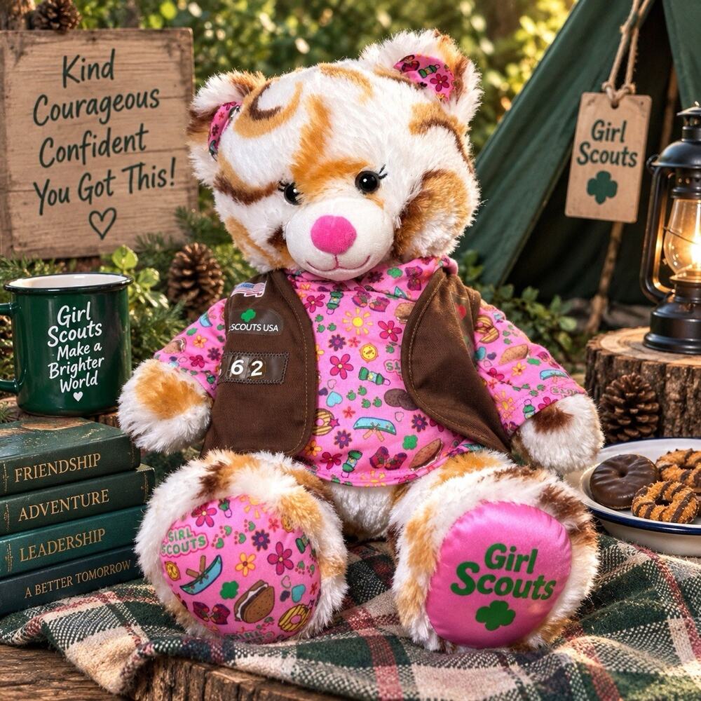 Build A Bear Girl Scouts USA Plush 18” Bear Brown Vest Pink Outfit GSUSA
